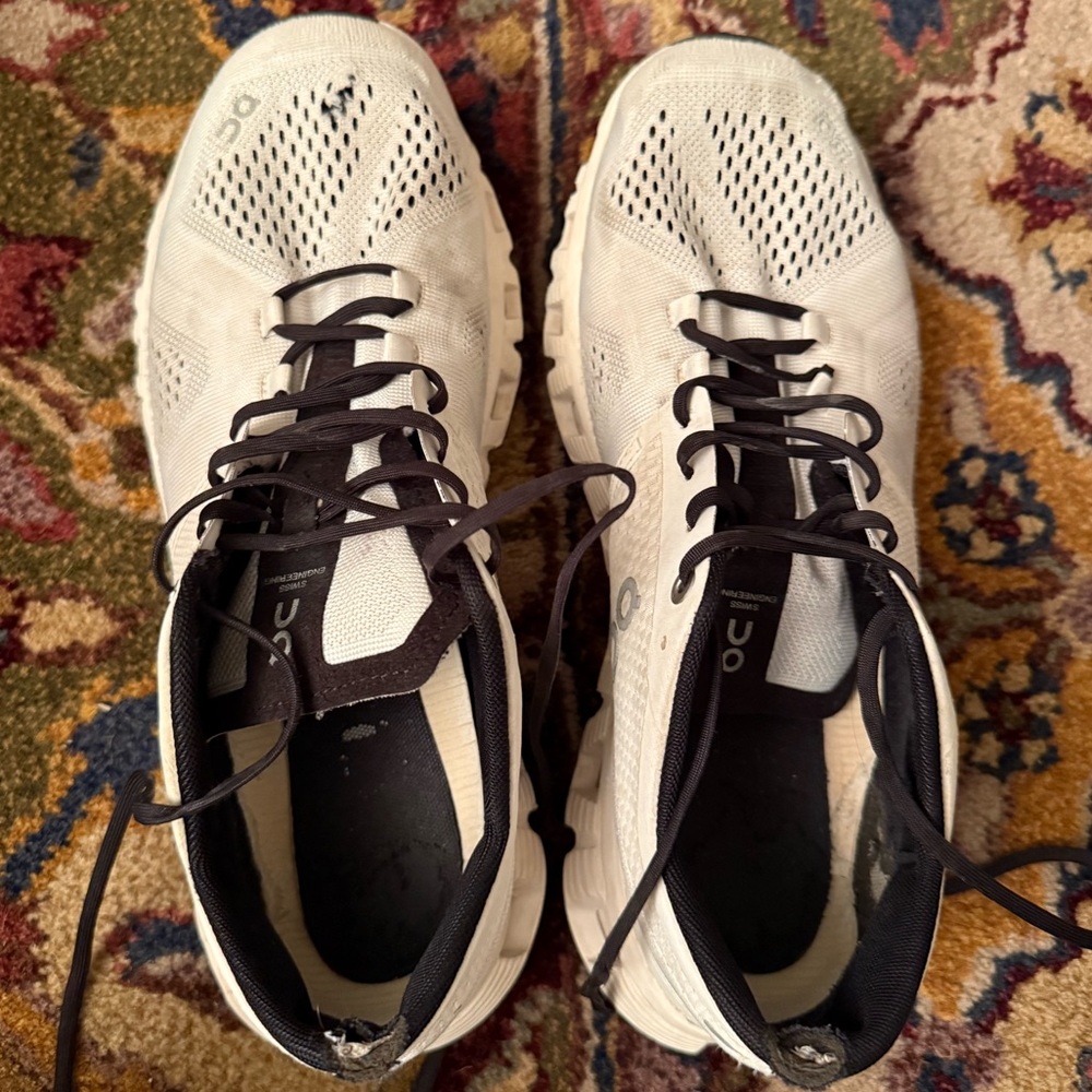 On Running White and Black Athletic Shoes with Breathable Mesh